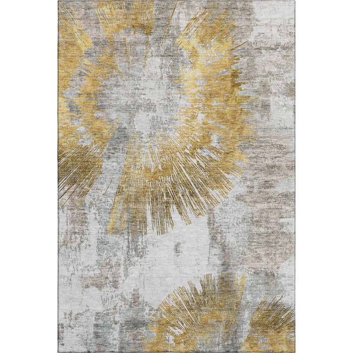 8' X 10' Abstract Washable Area Rug With UV Protection - Gold / Gray