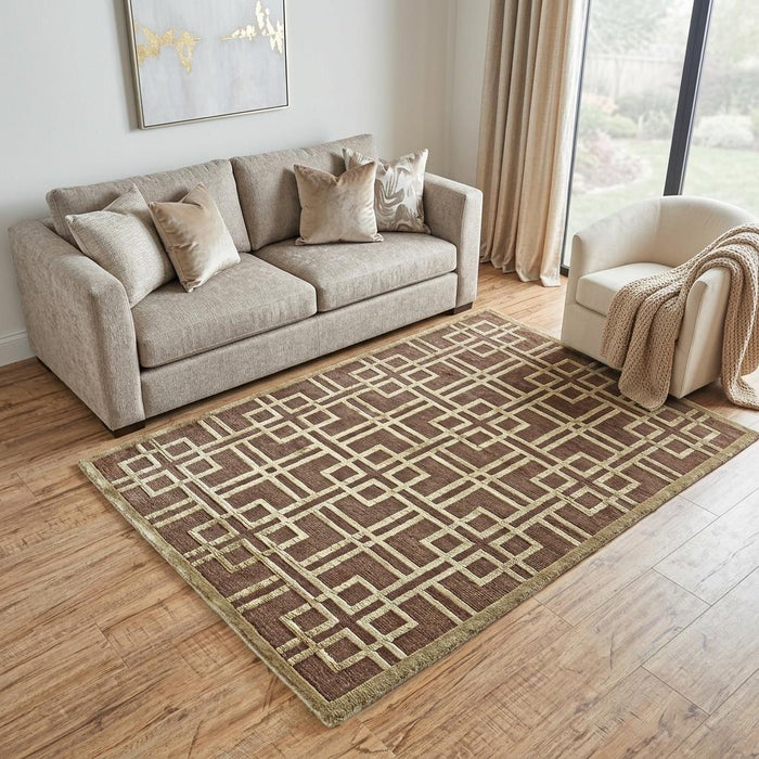 5' X 8' Wool Geometric Hand Knotted Area Rug (744164) - Tan / Ivory