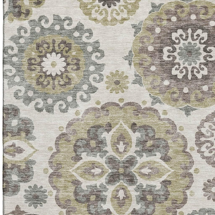 10' X 14' Medallion Washable Area Rug With UV Protection - Beige And Brown