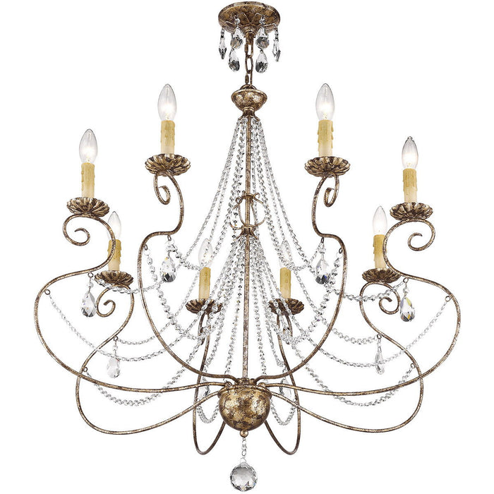 33" Eight Light Metal Dimmable Chandelier With Shades - Bronze