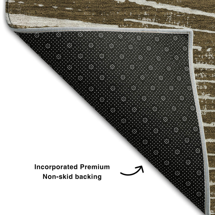 10' X 14' Geometric Washable Area Rug With UV Protection (648328) - Chocolate / Ivory
