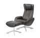 Black HomeRoots tufted genuine leather manual swivel recliner with matching ottoman, featuring a plush, tufted design.