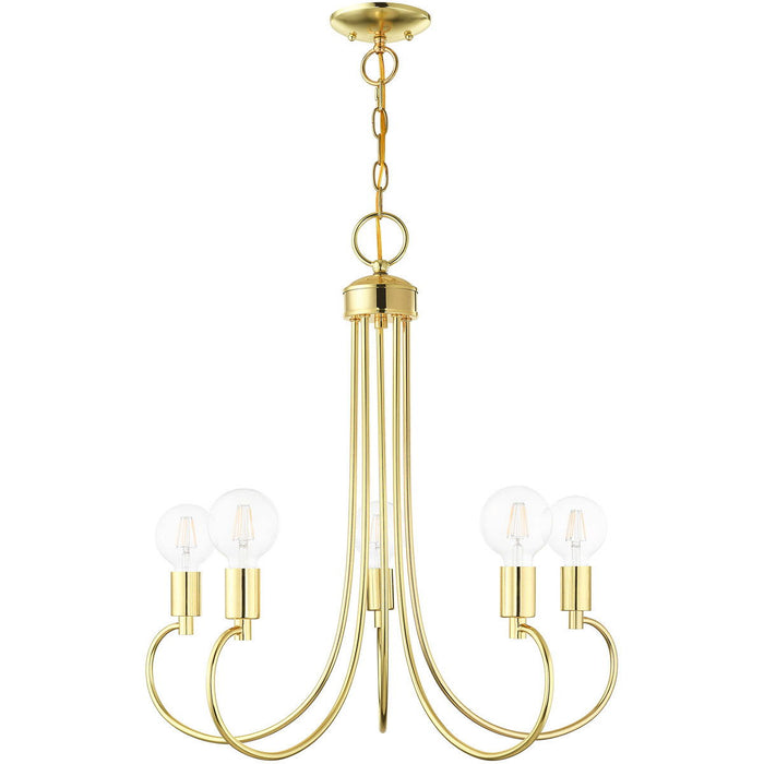 26" Five Light Dimmable Chandelier With Shades - Brass