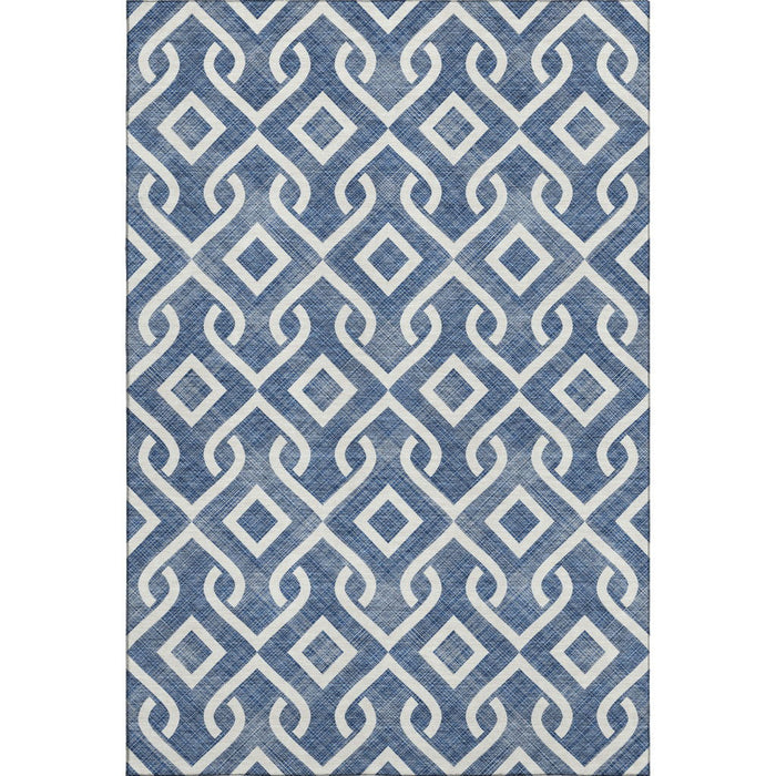 3' X 5' Geometric Washable Area Rug With UV Protection (652534) - Navy Blue / Ivory