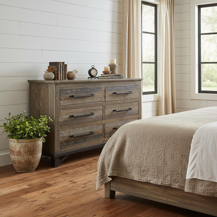 Wood 6 Drawer Double Dresser - Brown