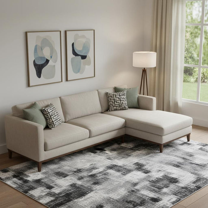 10' X 14' Abstract Washable Area Rug With UV Protection (705647) - Sky Blue / Ivory