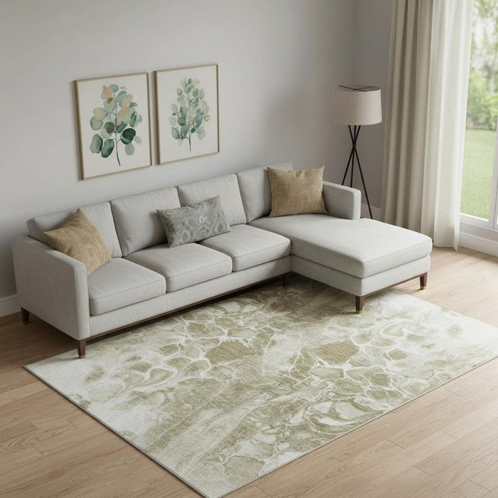 10' X 14' Abstract Washable Area Rug With UV Protection (708595) - Khaki / Ivory