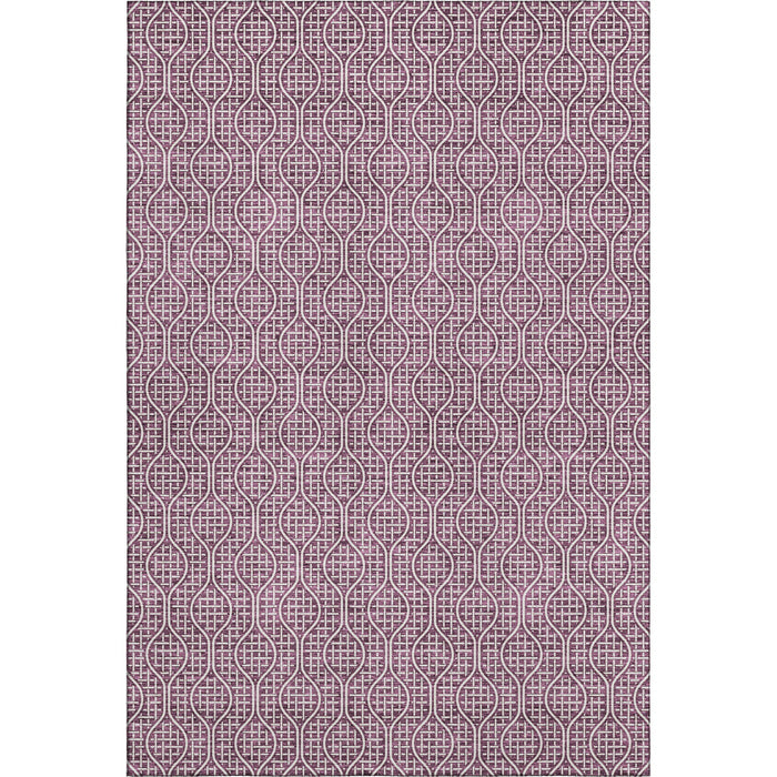 10' X 14' Geometric Washable Area Rug With UV Protection (673621) - Eggplant / Ivory