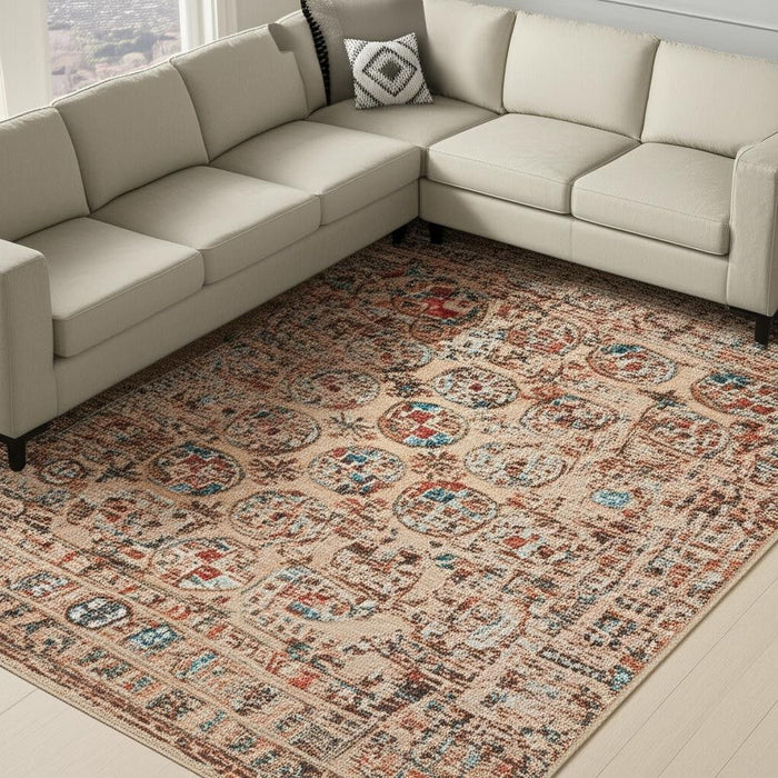 9' X 13' Tribal Washable Area Rug With UV Protection (609963) - Orange / Red
