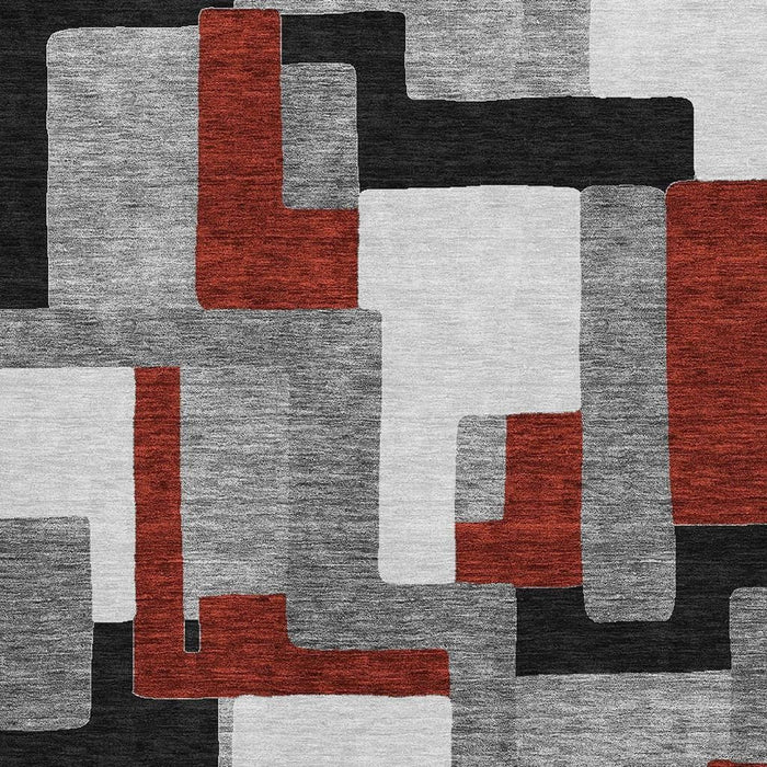 10' X 14' Geometric Washable Area Rug With UV Protection (675708) - Gray / Black / Red