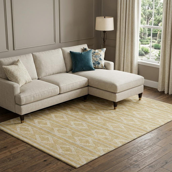 10' X 14' Geometric Washable Area Rug With UV Protection (680777) - Gold / Beige