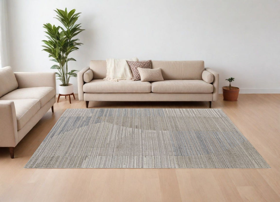 8' x 10' Abstract Hand Woven Worn Faded Area Rug - Tan And Blue