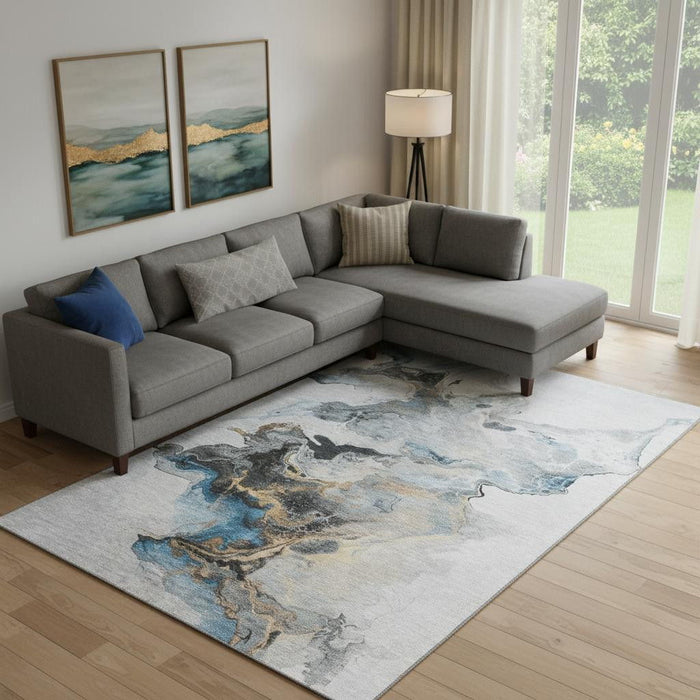 10' X 14' Abstract Washable Area Rug With UV Protection (697266) - Gray / Blue / Copper