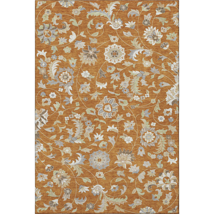 10' X 14' Floral Washable Area Rug With UV Protection (679006) - Rust / Gray / Beige