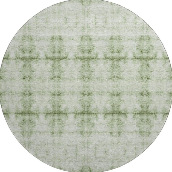 8' Geometric Washable Round Rug With UV Protection - Sage And Ivory