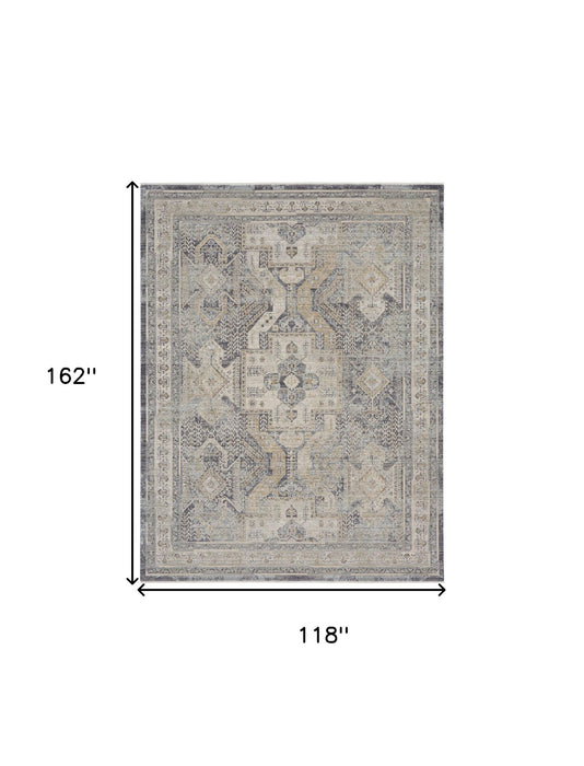 10' X 14' Medallion Distressed Area Rug With Fringe (546445) - Ivory / Charcoal