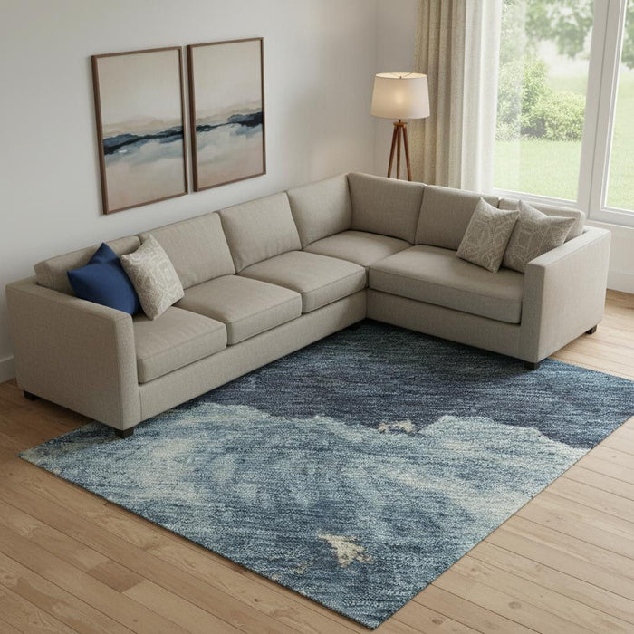 10' X 14' Abstract Washable Area Rug With UV Protection (701599) - Navy Blue / Ivory