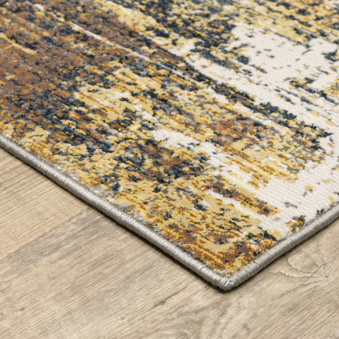 10' x 13' Abstract Power Loom Stain Resistant Area Rug - Gold Brown Rust Gray Blue And Beige