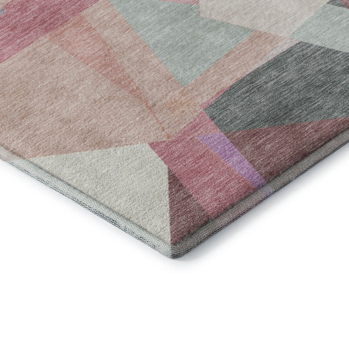 10' X 14' Geometric Washable Area Rug With UV Protection (696554) - Pale Aqua / Blush / Sage