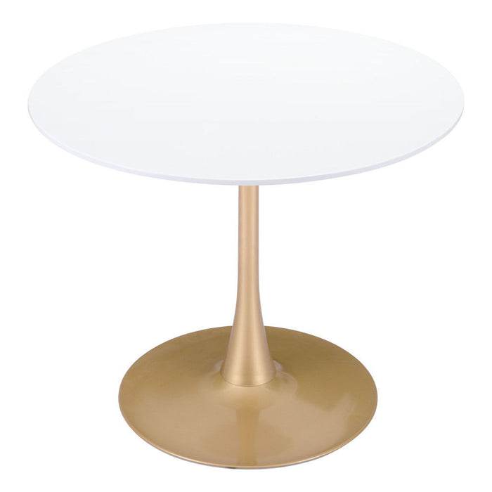 35" Rounded Steel Pedestal Base Dining Table - Gold / White