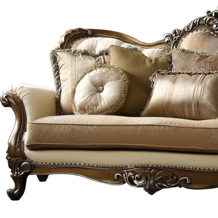 Polyester Blend Curved Floral Sofa And Toss Pillows With Brown Legs - Tan