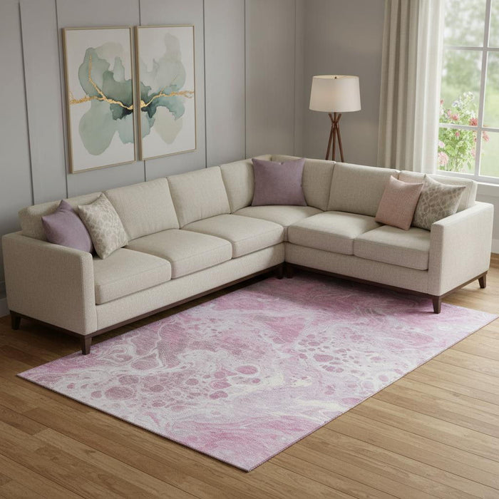 10' X 14' Abstract Washable Area Rug With UV Protection (697746) - Pink / Ivory