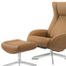 HomeRoots camel tufted genuine leather manual swivel recliner with matching ottoman, showcasing plush cushioning and elegant design.