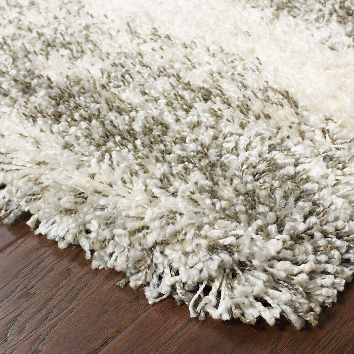 8' x 11' Geometric Shag Power Loom Stain Resistant Area Rug - Gray Ivory And Silver