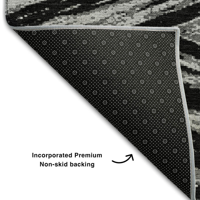 10' X 14' Abstract Washable Area Rug With UV Protection (669678) - Black / Gray