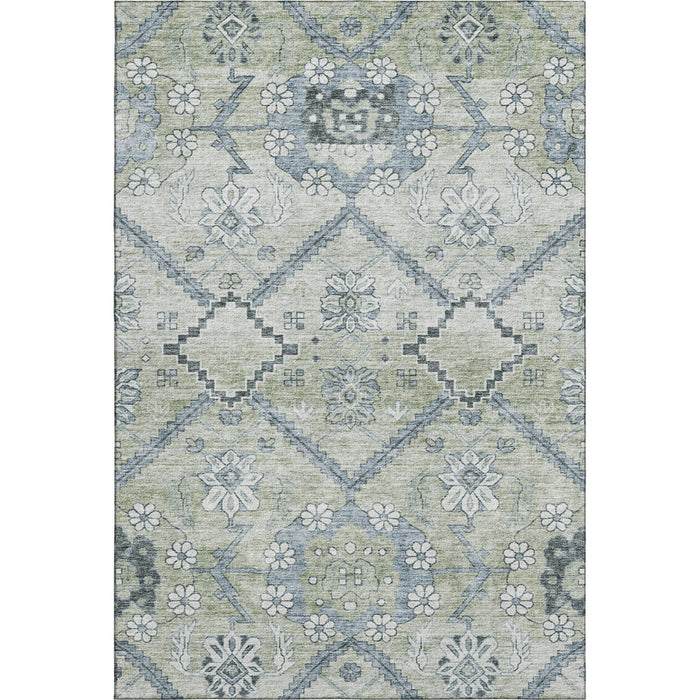10' X 14' Floral Washable Area Rug With UV Protection (667204) - Artichoke Green / Gray