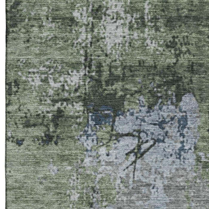 10' X 14' Abstract Washable Area Rug With UV Protection (707815) - Fern Green / Gray / Ivory