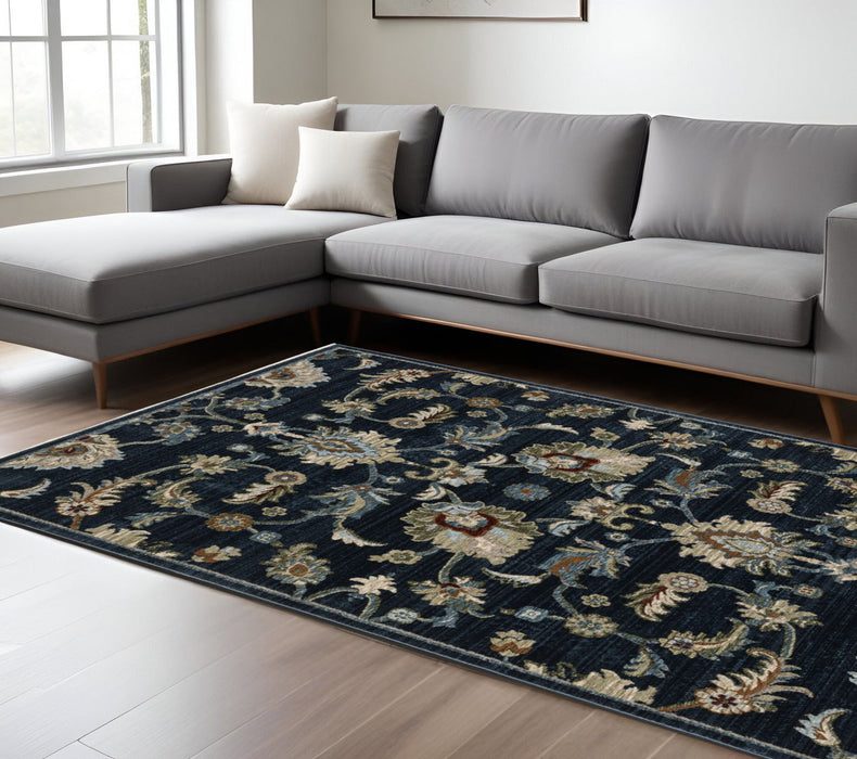 10' X 13' Oriental Area Rug With Fringe - Dark Blue