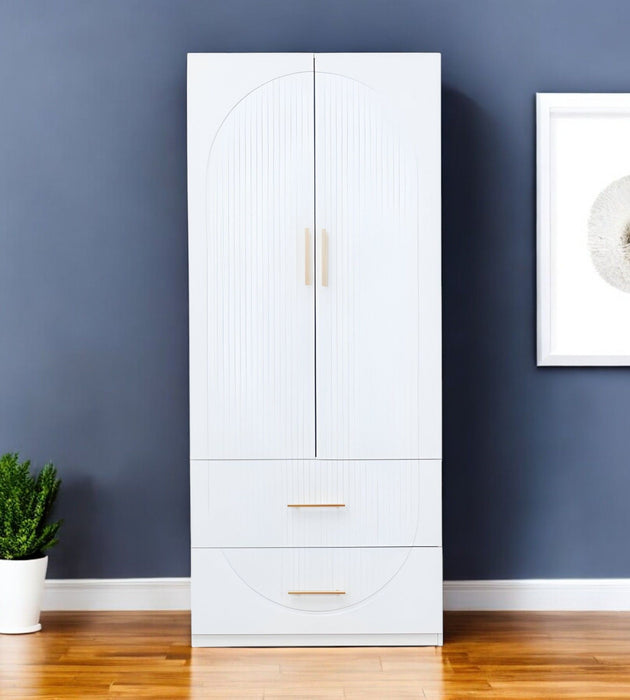 74" Carved Geometric Two Door Two Drawer Combo Dresser - White