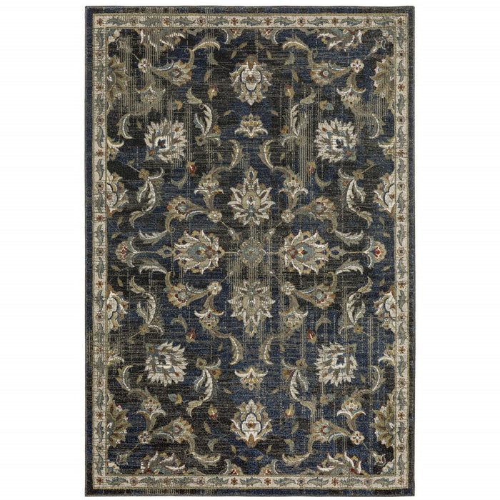 6' x 9' Oriental Power Loom Stain Resistant Area Rug - Charcoal Blue Gold Rust And Beige