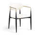 Black-legged vegan leather upholstered dining arm chair by Meridian Furniture with a sleek, modern design and padded seat.