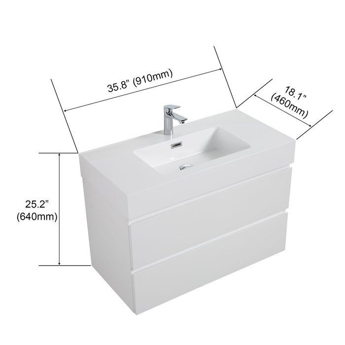 Giga Alice wall-mounted bathroom vanity with large storage, single sink basin, modern design, without drain or faucet visible.