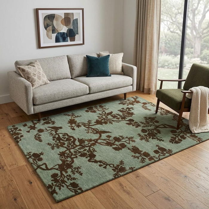 5' X 8' Wool Floral Hand Knotted Area Rug (744161) - Green / Blue / Brown