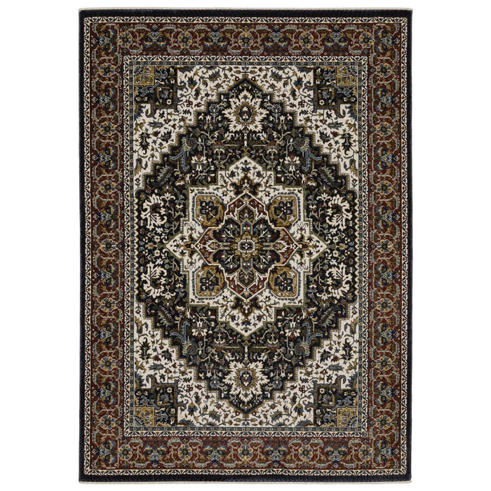 10' X 13' Medallion Area Rug With Fringe - Navy Blue