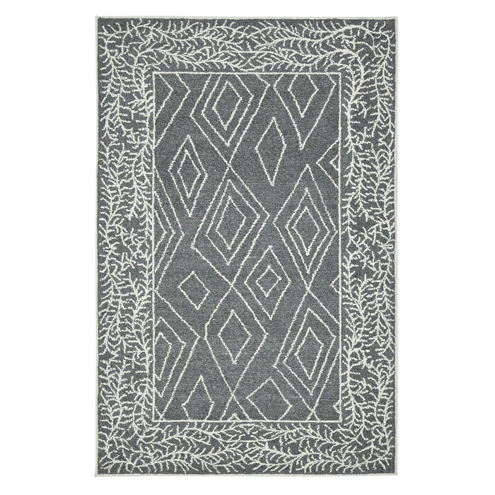 8' X 10' Wool Geometric Hand Hooked Area Rug - Gray / Ivory