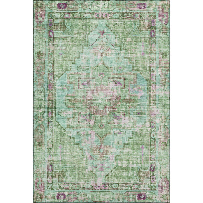 10' X 14' Oriental Washable Area Rug With UV Protection (699418) - Artichoke Green / Lavender / Teal