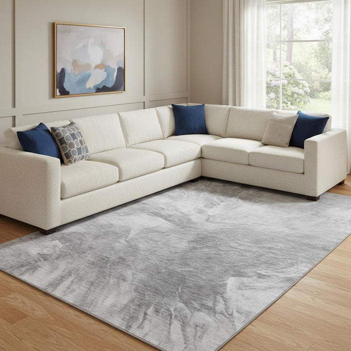 9' X 12' Abstract Washable Area Rug With UV Protection (653493) - Gray / Ivory