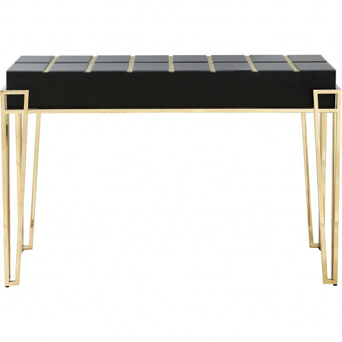 Mirrored Glass Console Table - Black And Gold