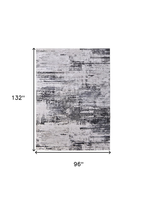 8' x 11' Abstract Power Loom Worn Faded Area Rug - Gray Ivory And Taupe