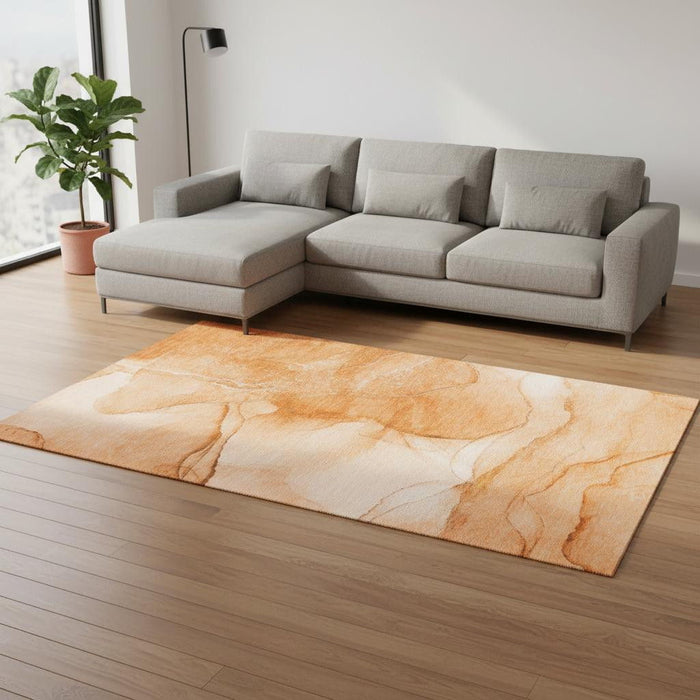 9' X 12' Abstract Washable Area Rug With UV Protection (646869) - Orange / Ivory