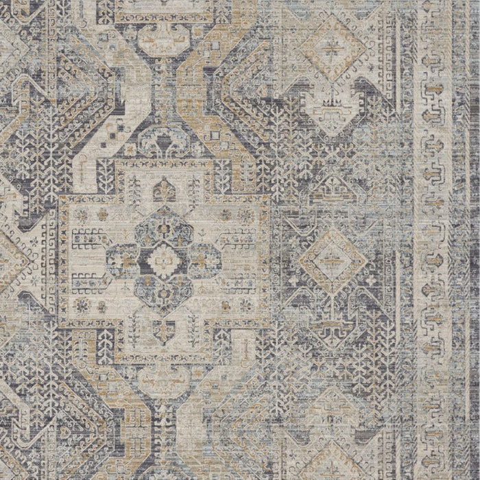 10' X 14' Medallion Distressed Area Rug With Fringe (546445) - Ivory / Charcoal