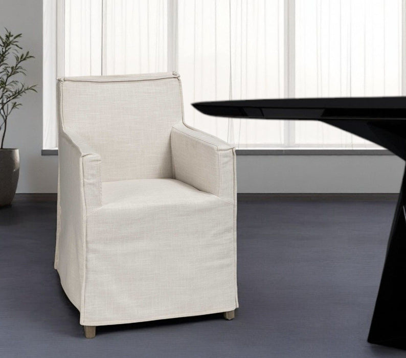 Slipcovered Upholstered Fabric Dining Arm Chair - Cream