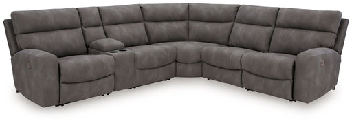 Signature Design by Ashley Next-Gen Durapella 6-piece reclining sectional with plush cushions and reclining seats in a modern fabric.