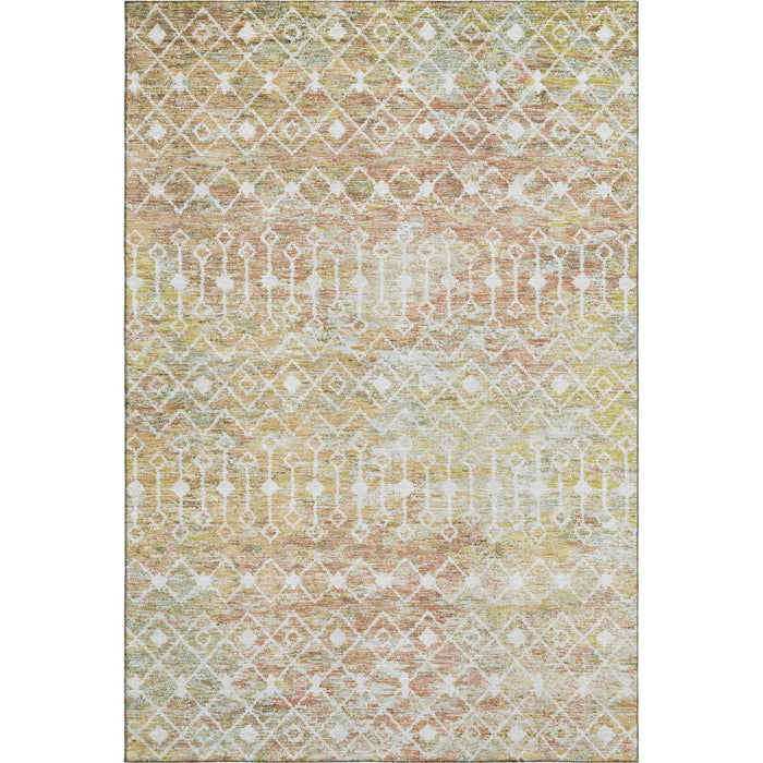 10' X 14' Geometric Washable Area Rug With UV Protection (695654) - Peach / Ivory / Gold