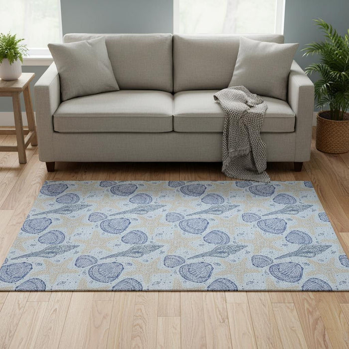 5' X 8' Geometric Washable Area Rug With UV Protection (645770) - Blue / Beige
