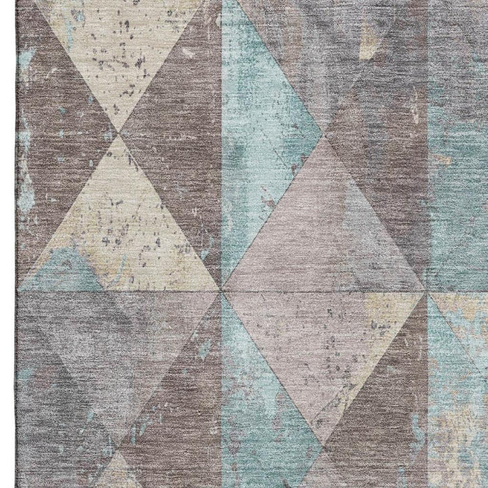 10' X 14' Geometric Washable Area Rug With UV Protection (699088) - Coffee / Teal / Beige